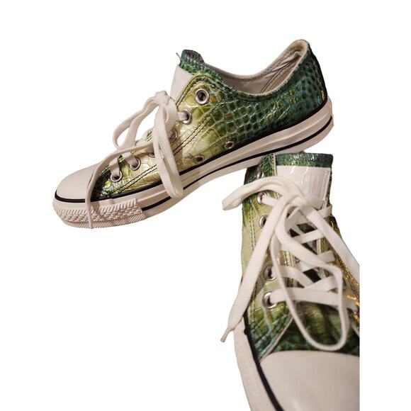 Converse‎ All Star Green Crocodile Embossed Leather Sneakers Size M5.5/W7.5 - Picture 3 of 7